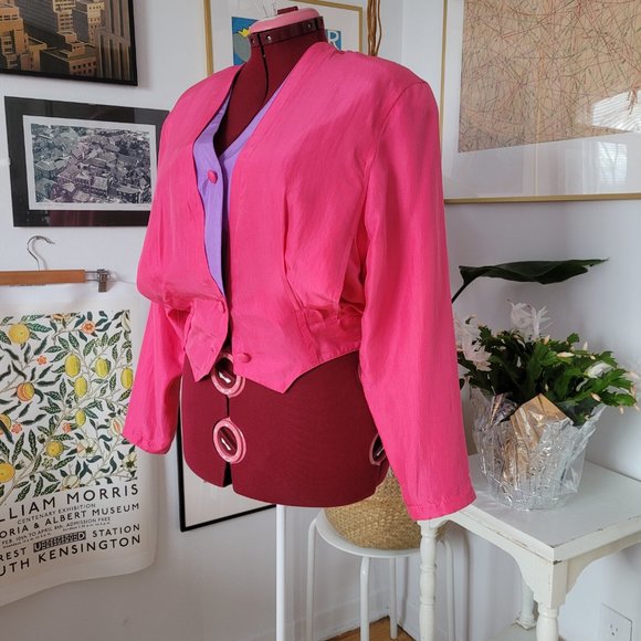 VINTAGE 80's Silk Jacket Small - Picture 3 of 4